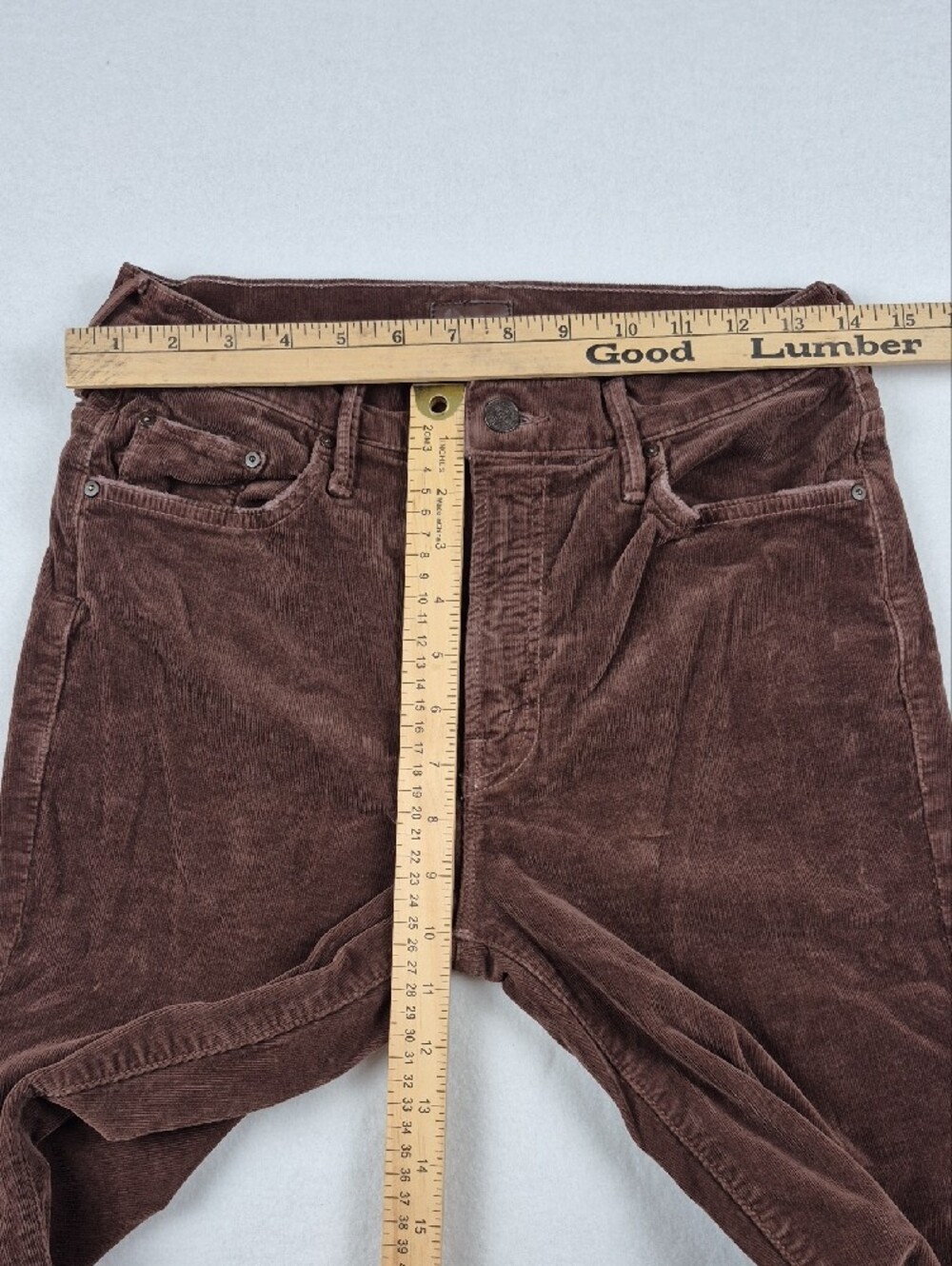 MOTHER The Insider Crop Step Fray Corduroy Pants 28 Umber Brown Stretch 1157-618 - Picture 9 of 12